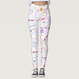 Leggings Patrón colorido de las ciudades con sello de viaje