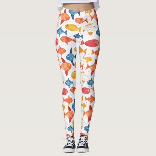 Leggings Patrón colorido de peces divertidos (Anverso)
