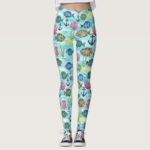 Leggings Patrón Colorido de Vida Marina Costera (3)