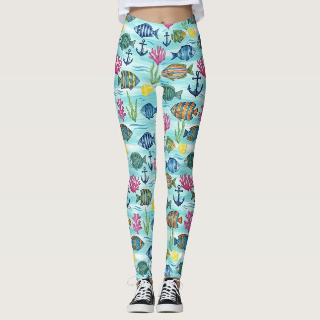 Leggings Patrón Colorido de Vida Marina Costera (3) (Anverso)