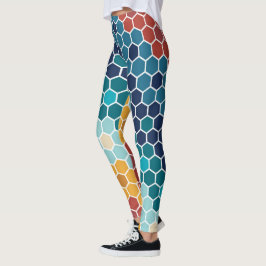 Leggings Patrón colorido del hexágono del mosaico floral