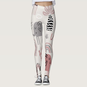 Leggings patrón con elefantes y jirafas lindos gigante