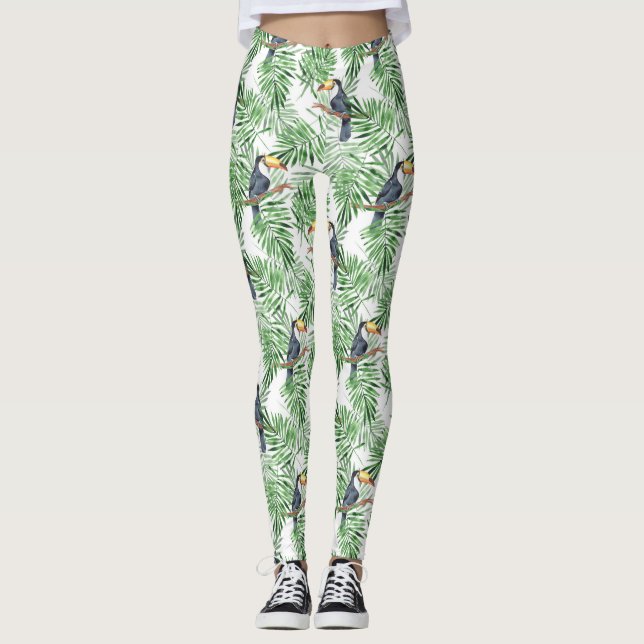 Leggings Patrón con hojas de palma toscanas y verdes (Anverso)