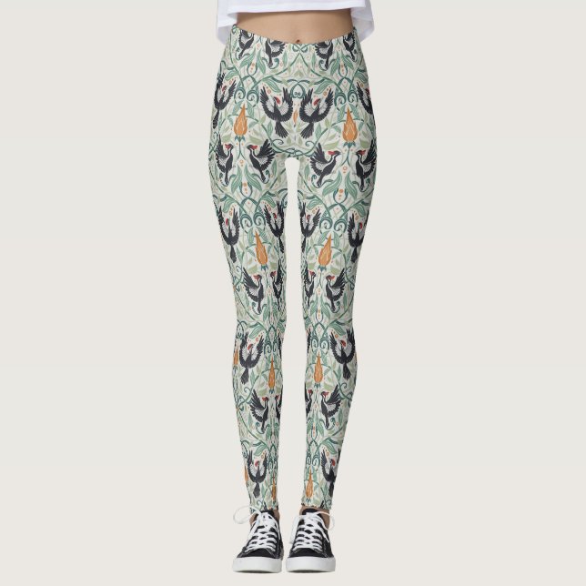 Leggings Patrón con pájaros carpinteros de marfil (Anverso)