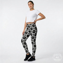 Leggings Patrón contemporáneo de cuadrados blancos y negros