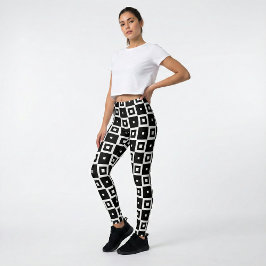 Leggings Patrón contemporáneo de plazas blancas y negras
