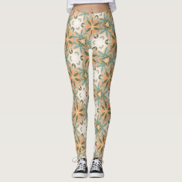 Leggings Patrón continuo botánico azul melocotón