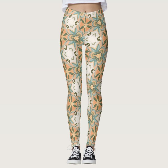 Leggings Patrón continuo botánico azul melocotón (Anverso)