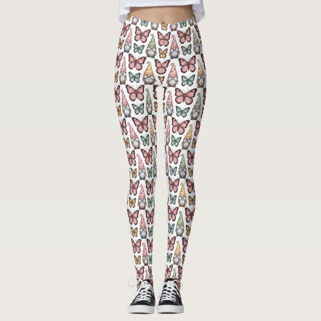 Leggings Patrón continuo con gnomos y mariposas (Anverso)