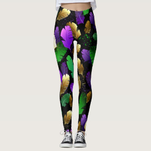 Leggings Patrón continuo con plumas de Mardi Gras