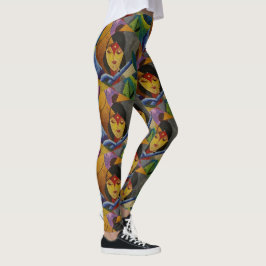 Leggings Patrón continuo de arte fino cubismo boho colorido