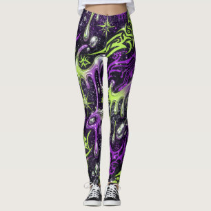 Leggings Patrón continuo de baba tribal neón Y2K
