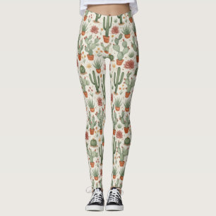 Leggings Patrón continuo de cactus suculentos del desierto