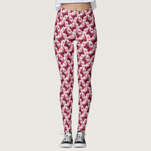 Leggings Patrón continuo de cereza mariposa rosa