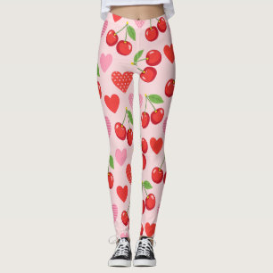 Leggings Patrón continuo de cereza y corazón