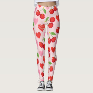 Leggings Patrón continuo de cereza y corazón