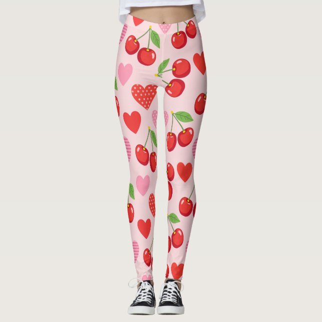 Leggings Patrón continuo de cereza y corazón (Anverso)