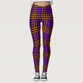 Leggings Patrón continuo de cuadros y cuadros naranja púrpu