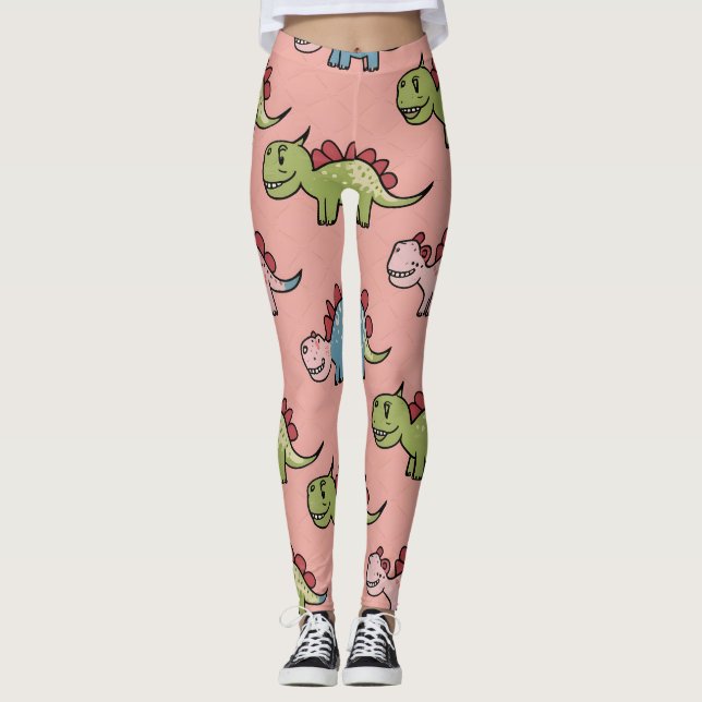 Leggings Patrón continuo de dinosaurio lindo (Anverso)