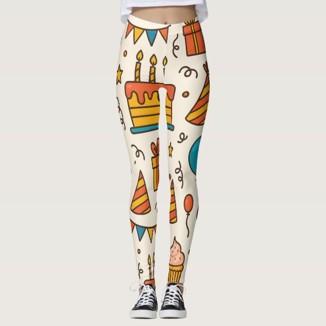 Leggings Patrón continuo de fiesta de cumpleaños vibrante (Anverso)
