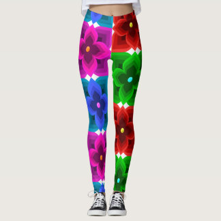 Leggings Patrón continuo de flores geométricas coloridas, a