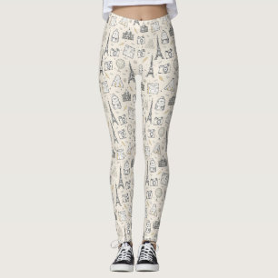 Leggings Patrón continuo de garabatos de viaje