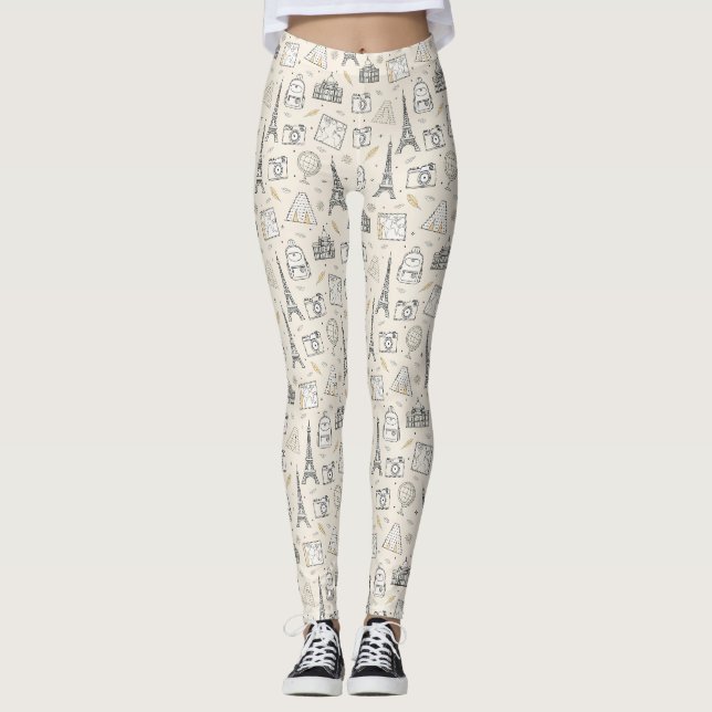 Leggings Patrón continuo de garabatos de viaje (Anverso)
