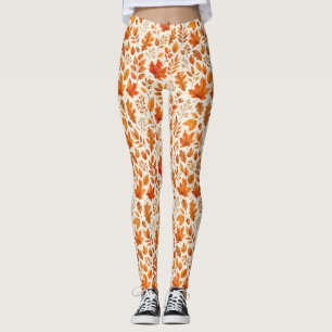 Leggings Patrón continuo de hojas cálidas de otoño