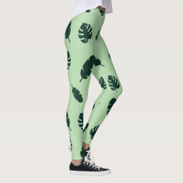 Leggings Patrón continuo de hojas de Monstera y palmeras tr