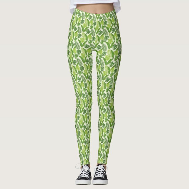 Leggings Patrón continuo de hojas tropicales y Monstera (Anverso)
