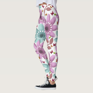 Leggings Patrón continuo de mariposa floral   Rosa y menta 