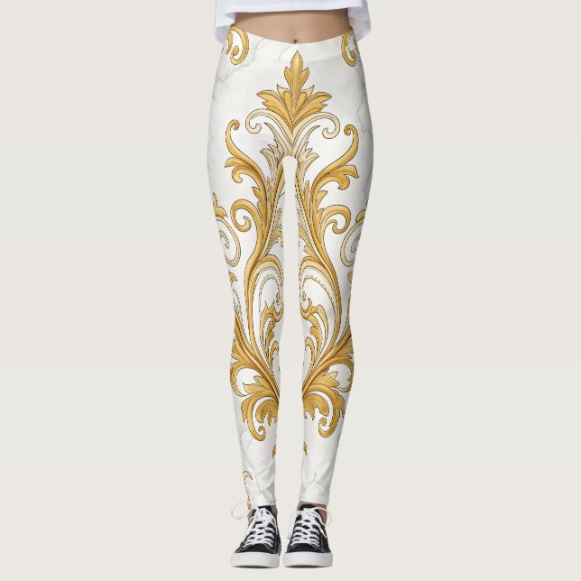 Leggings Patrón continuo de mármol regio - Barroco dorado (Anverso)
