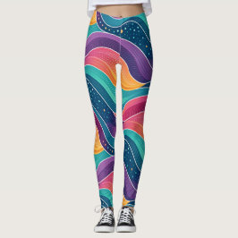 Leggings Patrón continuo de ondas fluidas abstractas modern
