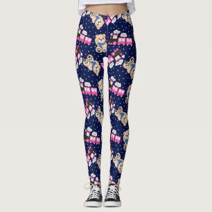 Leggings Patrón continuo de oso de peluche y tren Choo Choo
