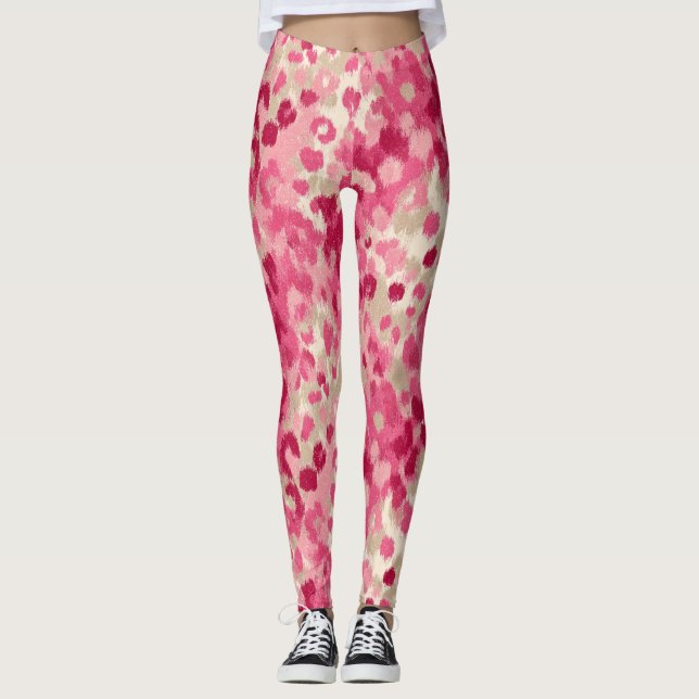 Leggings Patrón continuo de pincelada de leopardo rosa (Anverso)