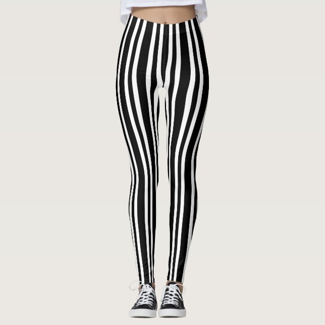 Leggings Patrón continuo de rayas blancas y negras (Anverso)
