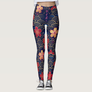 Leggings Patrón continuo de Sakura Cyberpunk Neo-Edo japoné