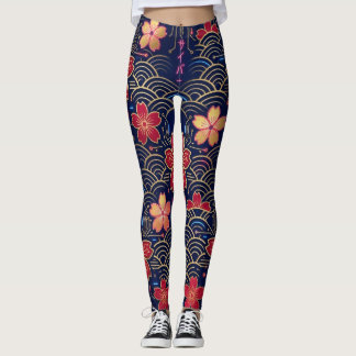 Leggings Patrón continuo de Sakura Cyberpunk Neo-Edo japoné