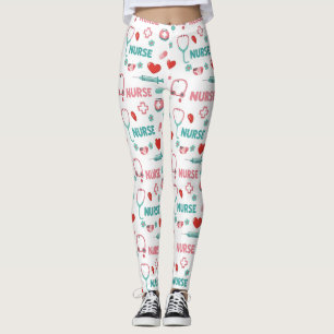 Leggings Patrón continuo de vida de enfermera blanca (1)