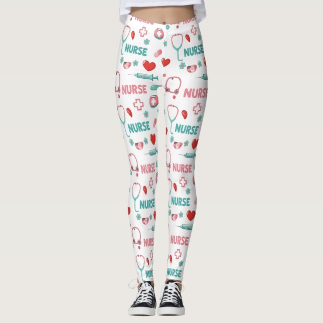 Leggings Patrón continuo de vida de enfermera blanca (1) (Anverso)