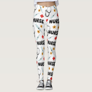 Leggings Patrón continuo de vida de enfermera blanca (2)