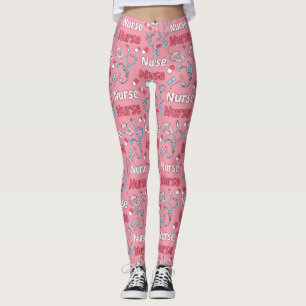 Leggings Patrón continuo de vida de enfermera rosa (1)