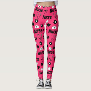 Leggings Patrón continuo de vida de enfermera rosa (2)