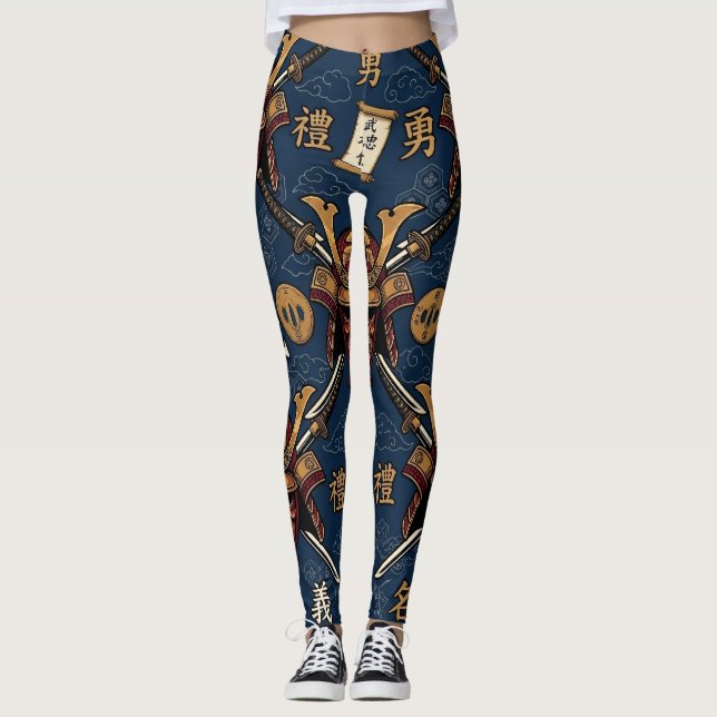 Leggings Patrón continuo de virtudes del código Bushido de  (Anverso)