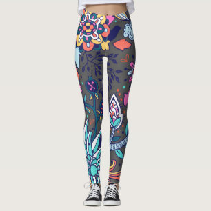 Leggings Patrón continuo floral y glamuroso, primaveral y l