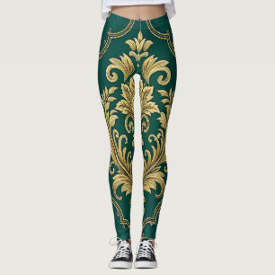 Leggings Patrón continuo victoriano real – Adorno dorado