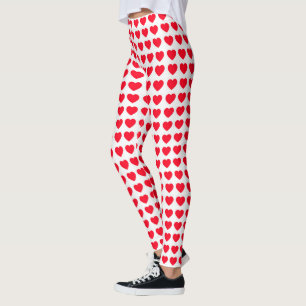 Leggings Patrón Corazón Rojo Cuto Leggencias Blancas Mujere