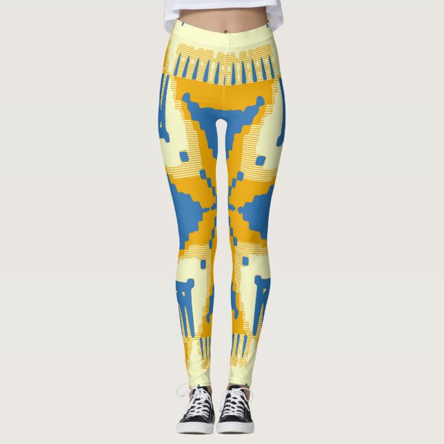 Leggings Patrón cruzado azul y amarillo (Anverso)