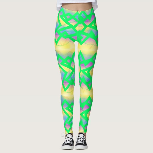 Leggings Patrón cruzado verde de menta con limón (Anverso)