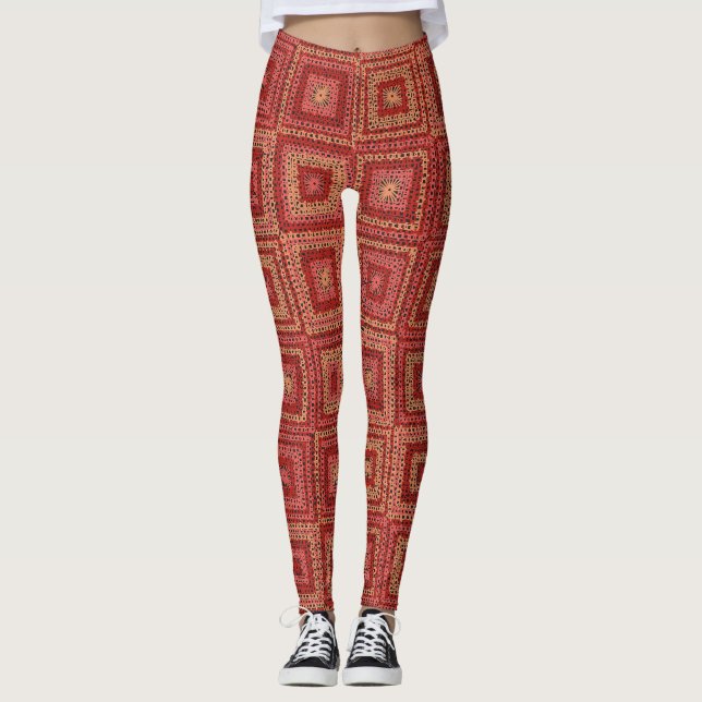 Leggings Patrón cuadrado de granjas rojas (Anverso)